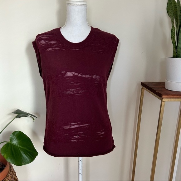 IRO Jeans Nuala Distressed Burnout Sleeveless Sweater Muscle Tee in Maroon sz XS - Picture 3 of 4